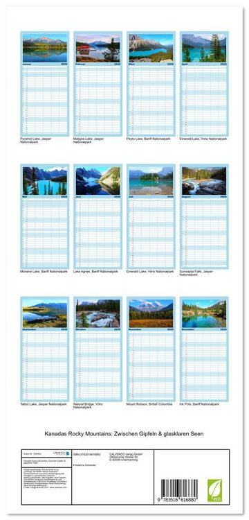 Produktbild: Familienplaner 2026 - Kanadas Rocky Mountains: Zwischen Gipfeln & glasklaren Seen mit 5 Spalten (Wandkalender, 21 x 45 cm) CALVENDO