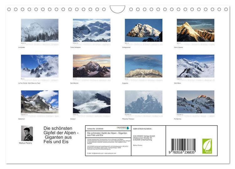 Produktbild: Die sch&ouml;nsten Gipfel der Alpen - Giganten aus Fels und Eis (Wandkalender 2026 DIN A4 quer), CALVENDO Monatskalender