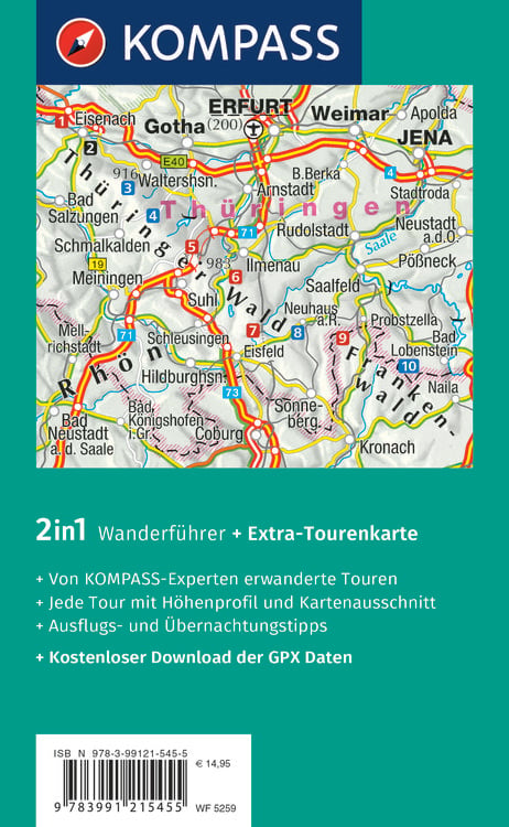 Produktbild: KOMPASS Wanderf&uuml;hrer Rennsteig, 10 Etappen mit Extra-Tourenkarte