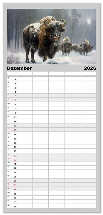 Produktbild: Familienplaner 2026 - Wilde Rinder mit 5 Spalten (Wandkalender, 21 x 45 cm) CALVENDO