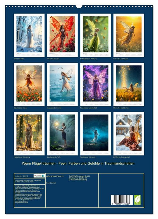 Produktbild: Wenn Fl&uuml;gel tr&auml;umen - Feen, Farben und Gef&uuml;hle in Traumlandschaften (hochwertiger Premium Wandkalender 2026 DIN A2 hoch), Kunstdruck in Hochglanz