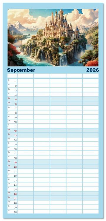 Produktbild: Familienplaner 2026 - Romantische Ritterburgen mit 5 Spalten (Wandkalender, 21 x 45 cm) CALVENDO