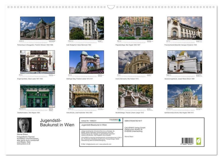 Produktbild: Jugendstil-Baukunst in Wien (Wandkalender 2026 DIN A2 quer), CALVENDO Monatskalender