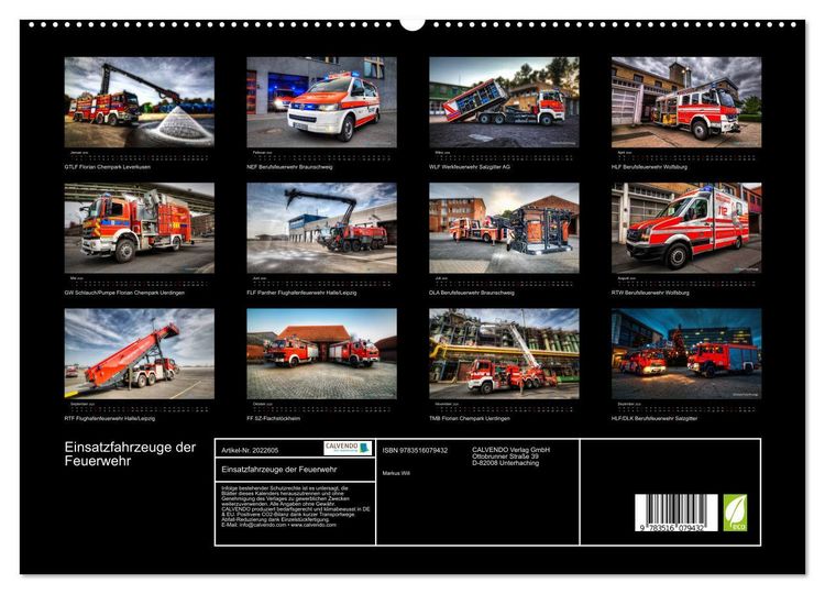 Produktbild: Einsatzfahrzeuge der Feuerwehr (hochwertiger Premium Wandkalender 2026 DIN A2 quer), Kunstdruck in Hochglanz