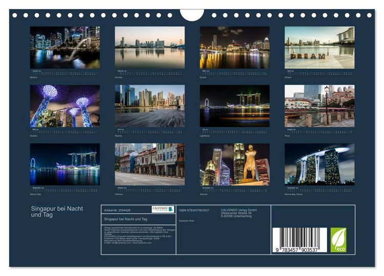 Produktbild: Singapur bei Nacht und Tag (Wandkalender 2026 DIN A4 quer), CALVENDO Monatskalender