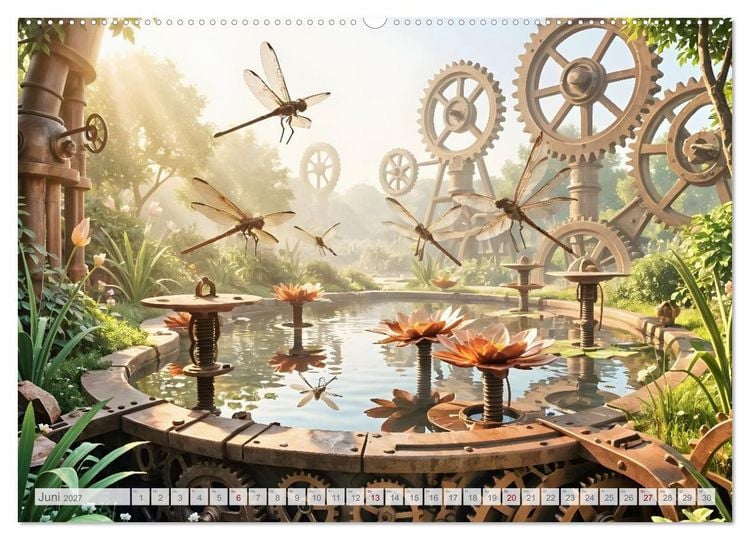 Produktbild: Der Garten der stillen Zahnr&auml;der - Ein Jahr zwischen Bl&uuml;ten, Mechanik und leiser Magie (hochwertiger Premium Wandkalender 2027 DIN A2 quer), Kunstdruck in Hochglanz