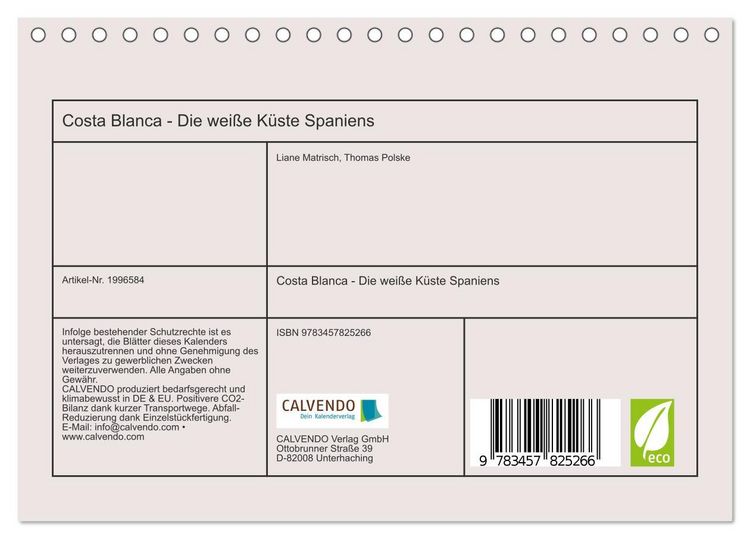 Produktbild: Costa Blanca - Die wei&szlig;e K&uuml;ste Spaniens (Tischkalender 2026 DIN A5 quer), CALVENDO Monatskalender