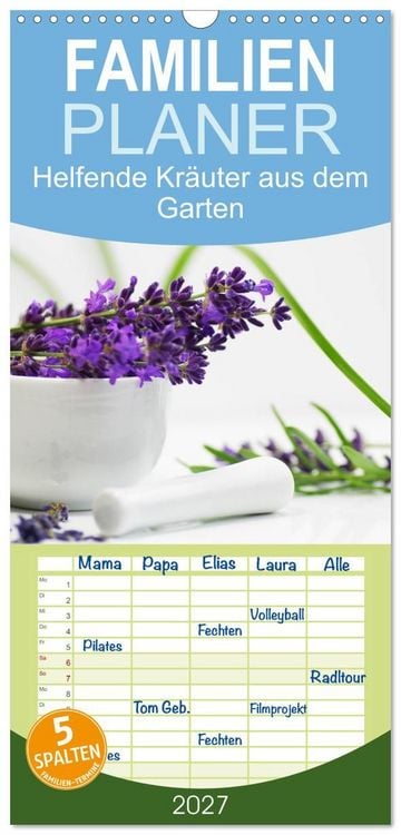 Produktbild: Familienplaner 2027 - Helfende Kr&auml;uter aus dem Garten mit 5 Spalten (Wandkalender, 21 x 45 cm) CALVENDO