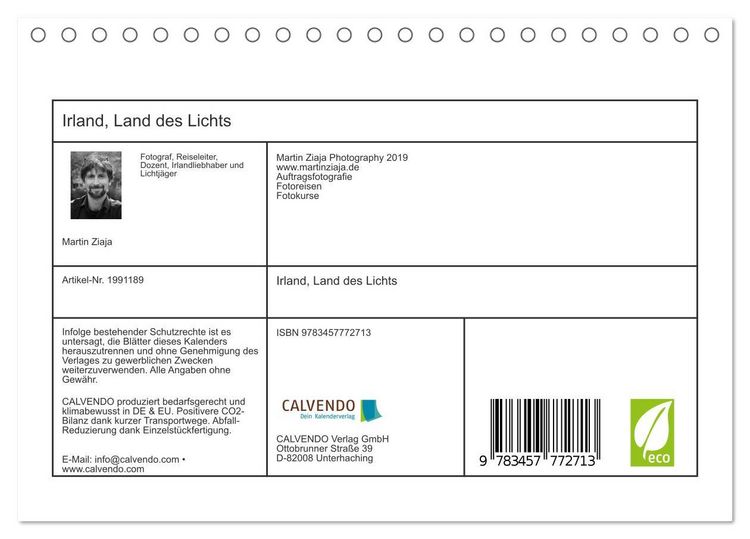 Produktbild: Irland, Land des Lichts (Tischkalender 2026 DIN A5 quer), CALVENDO Monatskalender