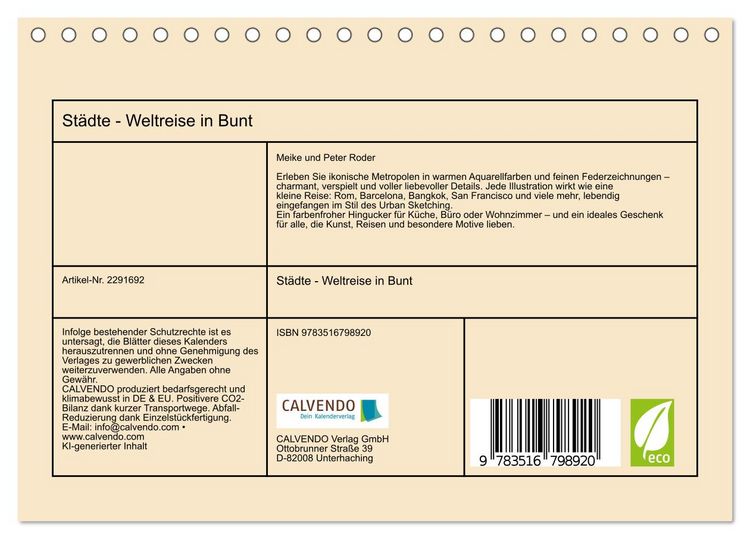 Produktbild: St&auml;dte - Weltreise in Bunt (Tischkalender 2027 DIN A5 quer), CALVENDO Monatskalender