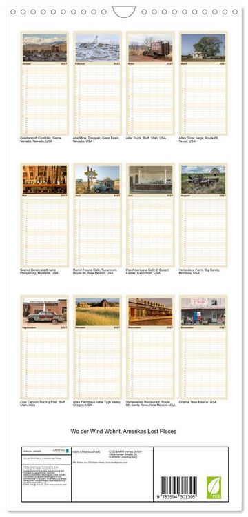 Produktbild: Familienplaner 2027 - Wo der Wind Wohnt, Amerikas Lost Places mit 5 Spalten (Wandkalender, 21 x 45 cm) CALVENDO