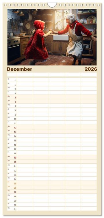 Produktbild: Familienplaner 2026 - Rotk&auml;ppchen und der Wolf mit 5 Spalten (Wandkalender, 21 x 45 cm) CALVENDO