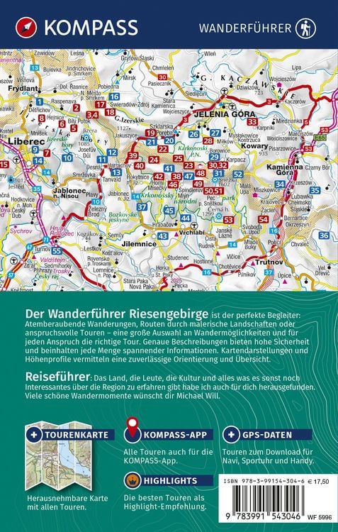 Produktbild: KOMPASS Wanderführer Riesengebirge mit Isergebirge, 55 Touren mit Extra-Tourenkarte