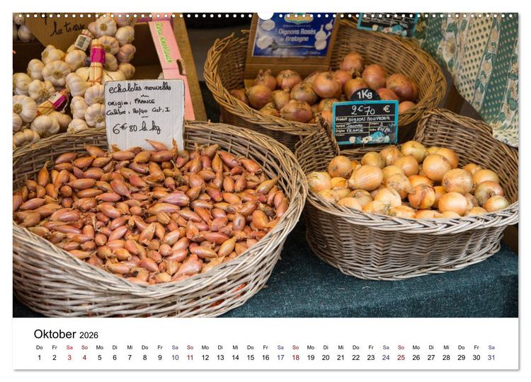 Produktbild: March&eacute; hebdomadaire - Ein Rundgang &uuml;ber einen franz&ouml;sischen Wochenmarkt (Wandkalender 2026 DIN A2 quer), CALVENDO Monatskalender