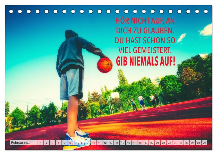 Produktbild: Positive Spr&uuml;che - Motivation und Basketball (Tischkalender 2024 DIN A5 quer), CALVENDO Monatskalender