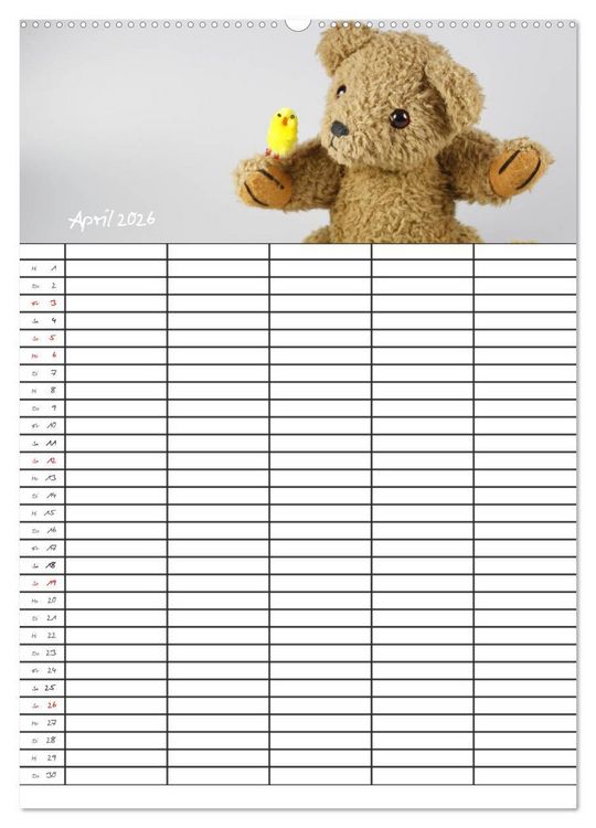 Produktbild: Der Teddyb&auml;ren-Familienplaner (Wandkalender 2026 DIN A2 hoch), CALVENDO Monatskalender