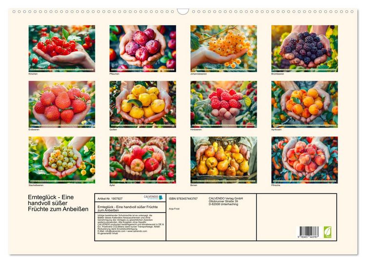 Produktbild: Erntegl&uuml;ck - Eine handvoll s&uuml;&szlig;er Fr&uuml;chte zum Anbei&szlig;en (Wandkalender 2026 DIN A2 quer), CALVENDO Monatskalender