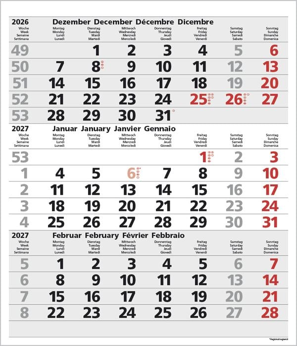 Produktbild: 3-Monats-Planer Comfort Grau 2027