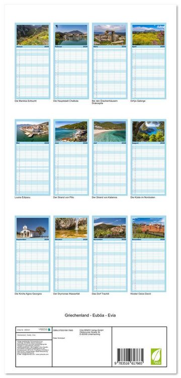 Produktbild: Familienplaner 2026 - Griechenland - Eub&ouml;a - Evia mit 5 Spalten (Wandkalender, 21 x 45 cm) CALVENDO
