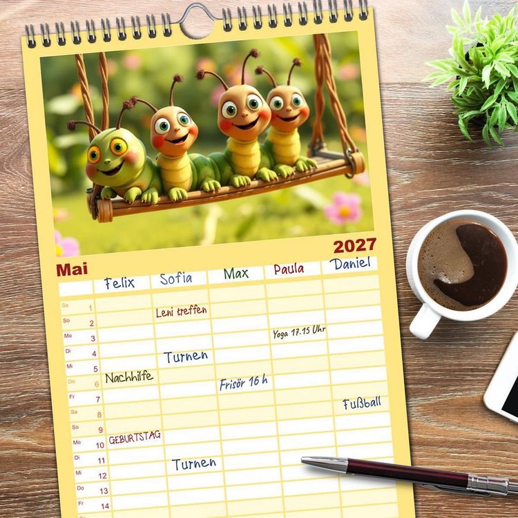Produktbild: Familienplaner 2027 - Raupen-Rabatz - Ein Jahr voller Krabbelspa&szlig; mit 5 Spalten (Wandkalender, 21 x 45 cm) CALVENDO