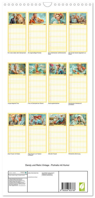 Produktbild: Familienplaner 2027 - Dandy und Retro Vintage - Portraits mit Humor mit 5 Spalten (Wandkalender, 21 x 45 cm) CALVENDO