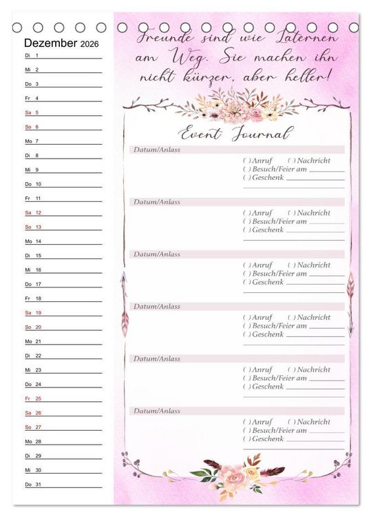 Produktbild: Geburtstagsplaner Boho Rosa - F&uuml;r Termine, Geschenke, Eventdetails & mehr (Tischkalender 2026 DIN A5 hoch), CALVENDO Monatskalender