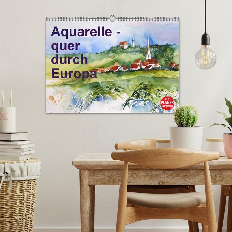 Produktbild: Aquarelle - quer durch Europa (Wandkalender 2026 DIN A3 quer), CALVENDO Monatskalender