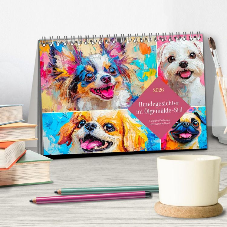 Produktbild: Hundegesichter im &Ouml;lgem&auml;lde-Stil. Liebliche Vierbeiner erfreuen das Herz! (Tischkalender 2026 DIN A5 quer), CALVENDO Monatskalender