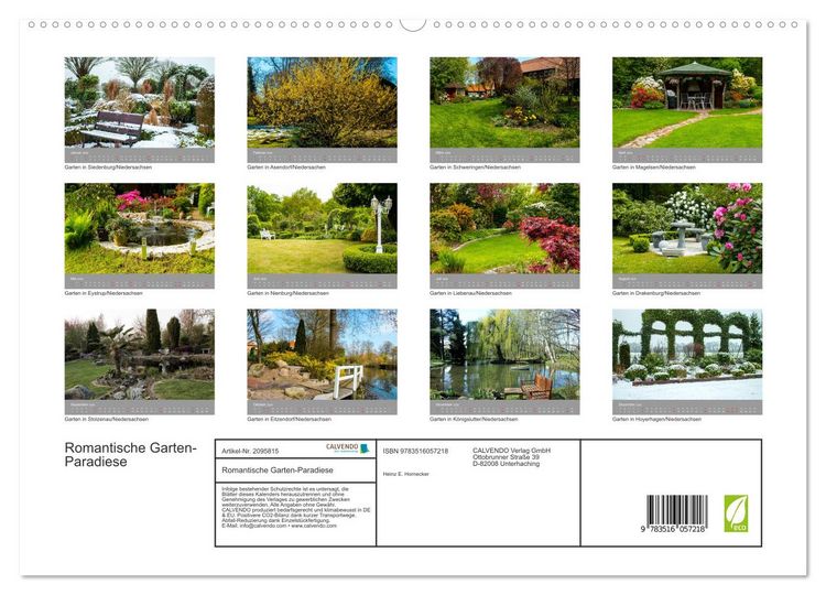 Produktbild: Romantische Garten-Paradiese (hochwertiger Premium Wandkalender 2026 DIN A2 quer), Kunstdruck in Hochglanz