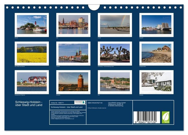 Produktbild: Schleswig-Holstein - &uuml;ber Stadt und Land (Wandkalender 2026 DIN A4 quer), CALVENDO Monatskalender