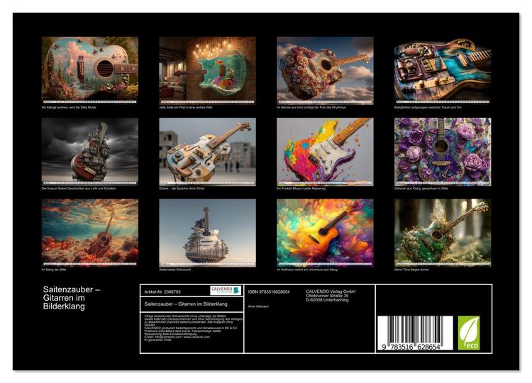 Produktbild: Saitenzauber &ndash; Gitarren im Bilderklang (Wandkalender 2026 DIN A4 quer), CALVENDO Monatskalender
