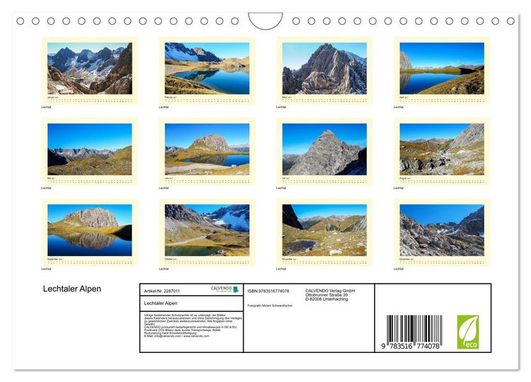 Produktbild: Lechtaler Alpen (Wandkalender 2027 DIN A4 quer), CALVENDO Monatskalender