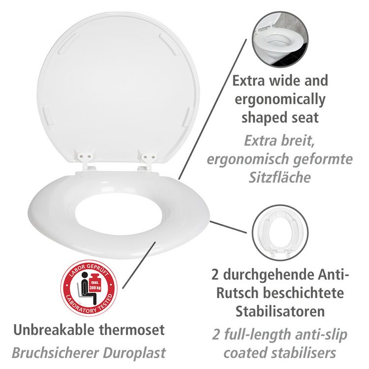 Produktbild: WC-Sitz Mod. Torino XXL, aus antibakteriellem Duroplast, belastbar bis 300 kg