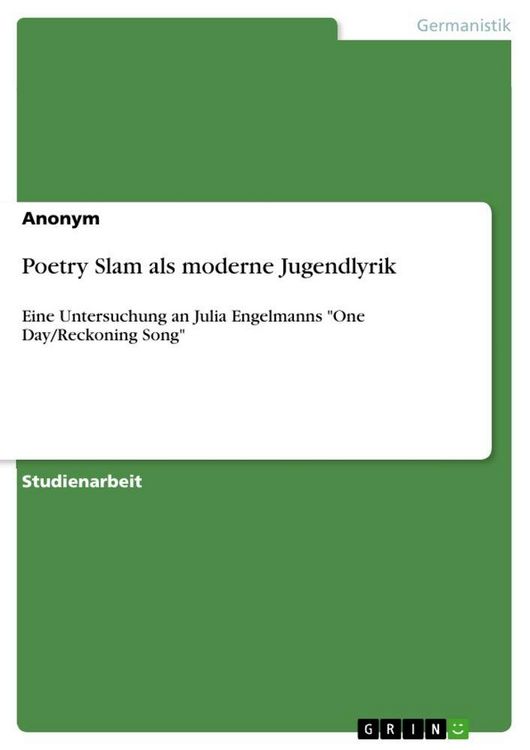 Produktbild: Poetry Slam als moderne Jugendlyrik