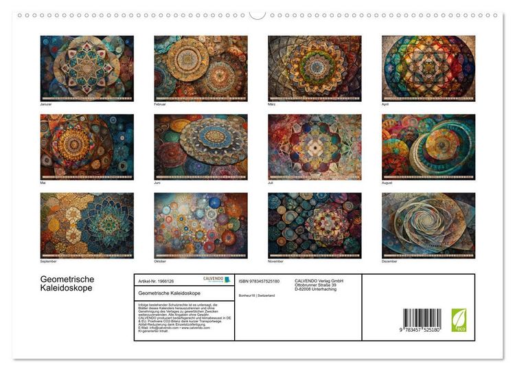 Produktbild: Geometrische Kaleidoskope (hochwertiger Premium Wandkalender 2026 DIN A2 quer), Kunstdruck in Hochglanz