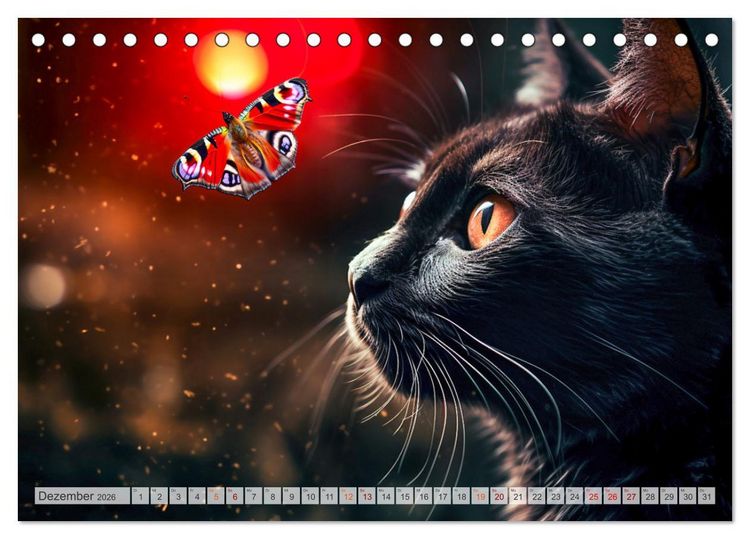 Produktbild: Die Katze und der Schmetterling (Tischkalender 2026 DIN A5 quer), CALVENDO Monatskalender