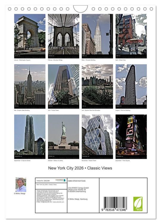 Produktbild: New York City 2026 &bull; Classic Views (Wandkalender 2026 DIN A4 hoch), CALVENDO Monatskalender