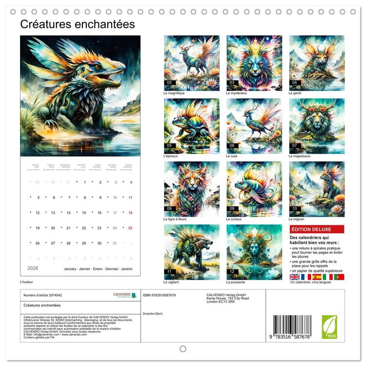 Produktbild: Cr&eacute;atures enchant&eacute;es (Calendrier mural carr&eacute; 2026 30x30 cm) Calendrier double avec une page pour vos prises de notes