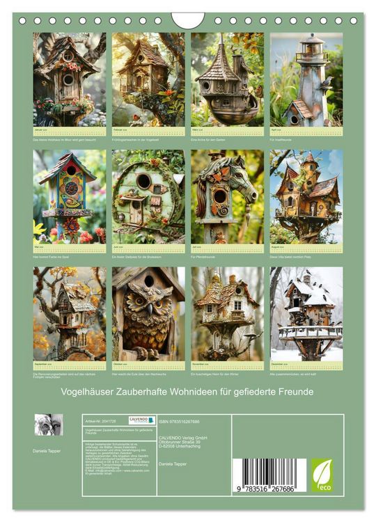 Produktbild: Vogelh&auml;user Zauberhafte Wohnideen f&uuml;r gefiederte Freunde (Wandkalender 2026 DIN A4 hoch), CALVENDO Monatskalender