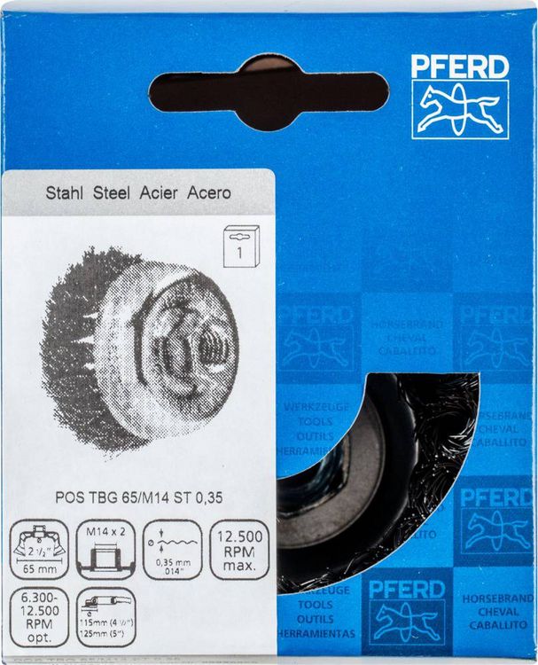 Produktbild: PFERD TOOLS Topfb&uuml;rste mit Gewinde, gezopft POS TBG 65/M14 ST 0,35 Tbg 43305002 1 St.