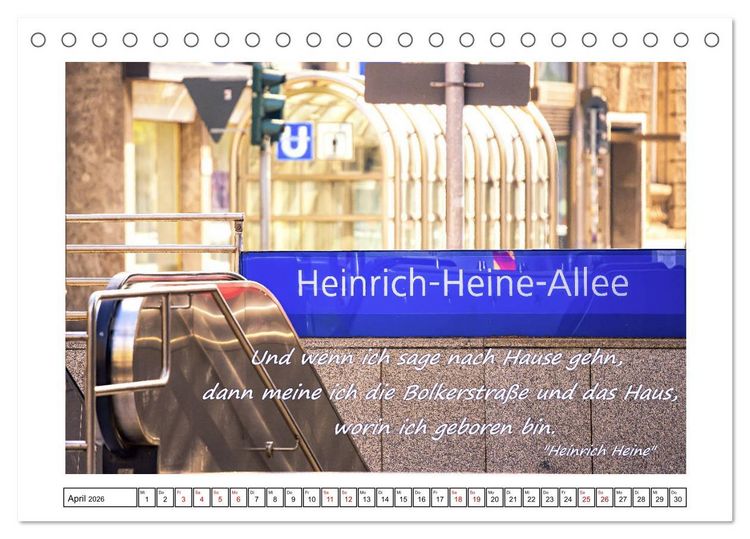 Produktbild: D&uuml;sseldorfer Ansichten mit Zitaten von Heinrich Heine (Tischkalender 2026 DIN A5 quer), CALVENDO Monatskalender