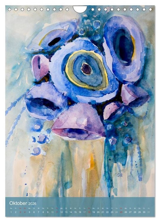 Produktbild: Karl Sock Blumenaquarelle (Wandkalender 2026 DIN A4 hoch), CALVENDO Monatskalender