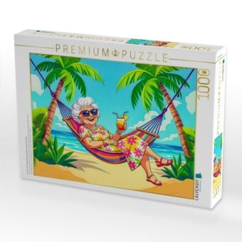 Produktbild: CALVENDO Puzzle Oma in der H&auml;ngematte genie&szlig;t endlose Cocktails | 1000 Teile Lege-Gr&ouml;&szlig;e 64x48cm Foto-Puzzle f&uuml;r gl&uuml;ckliche Stunden