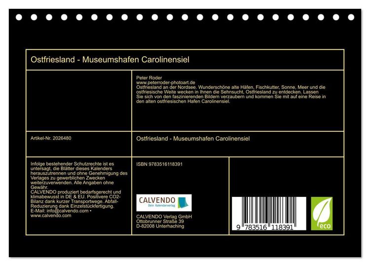 Produktbild: Ostfriesland - Museumshafen Carolinensiel (Tischkalender 2026 DIN A5 quer), CALVENDO Monatskalender