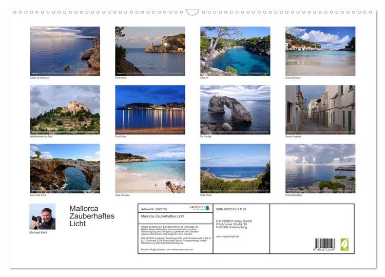 Produktbild: Mallorca Zauberhaftes Licht (Wandkalender 2026 DIN A2 quer), CALVENDO Monatskalender