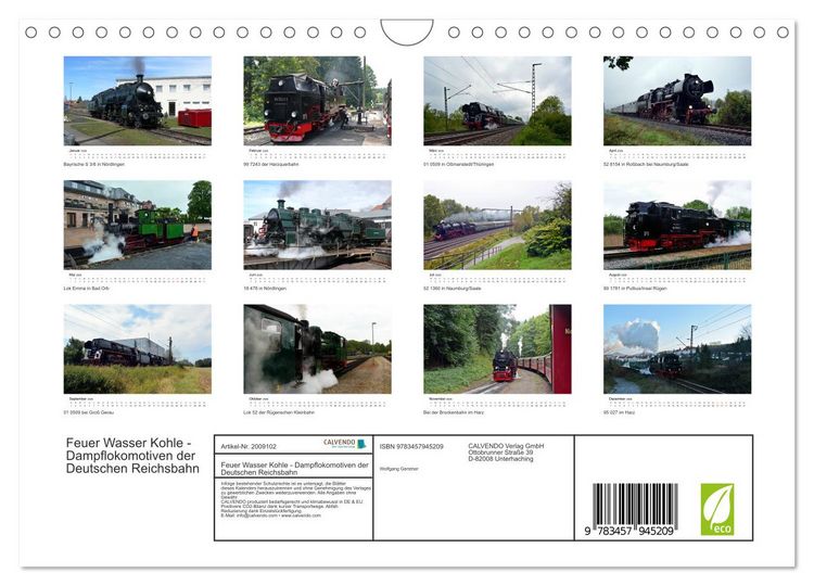 Produktbild: Feuer Wasser Kohle - Dampflokomotiven der Deutschen Reichsbahn (Wandkalender 2026 DIN A4 quer), CALVENDO Monatskalender
