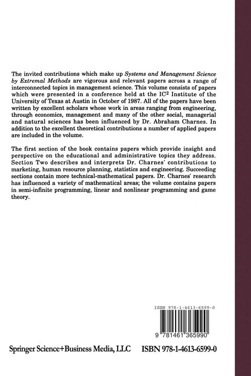 Produktbild: Systems and Management Science by Extremal Methods