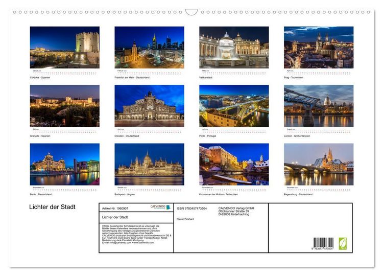 Produktbild: Lichter der Stadt (Wandkalender 2026 DIN A2 quer), CALVENDO Monatskalender