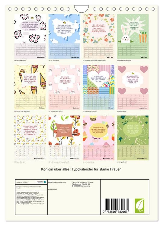 Produktbild: K&ouml;nigin &uuml;ber alles! Typokalender f&uuml;r starke Frauen (Wandkalender 2026 DIN A4 hoch), CALVENDO Monatskalender