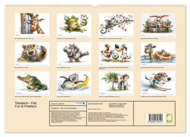 Produktbild: Tieralarm - Fell, Fun & Firlefanz (hochwertiger Premium Wandkalender 2027 DIN A2 quer), Kunstdruck in Hochglanz